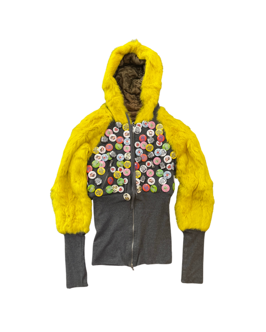 Dolce & Gabbana Yellow Fur Button Jacket