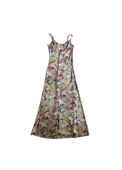 John Galliano Floral Newspaper Print Maxi Dress