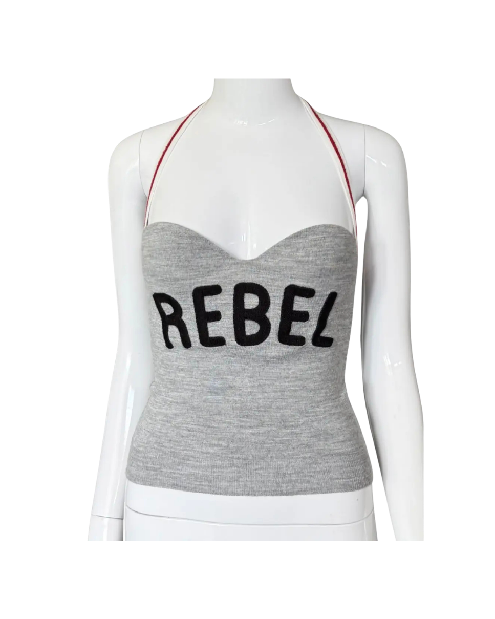 Dsquared² “Rebel” Knit Halter Top w/ Built-in Bra