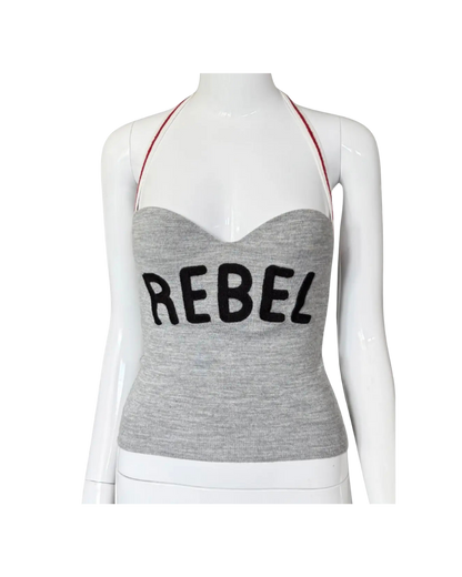Dsquared² “Rebel” Knit Halter Top w/ Built-in Bra