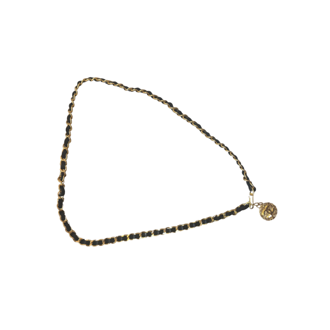 Chanel Gold Plated Black Leather Belt