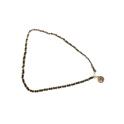 Chanel Gold Plated Black Leather Belt