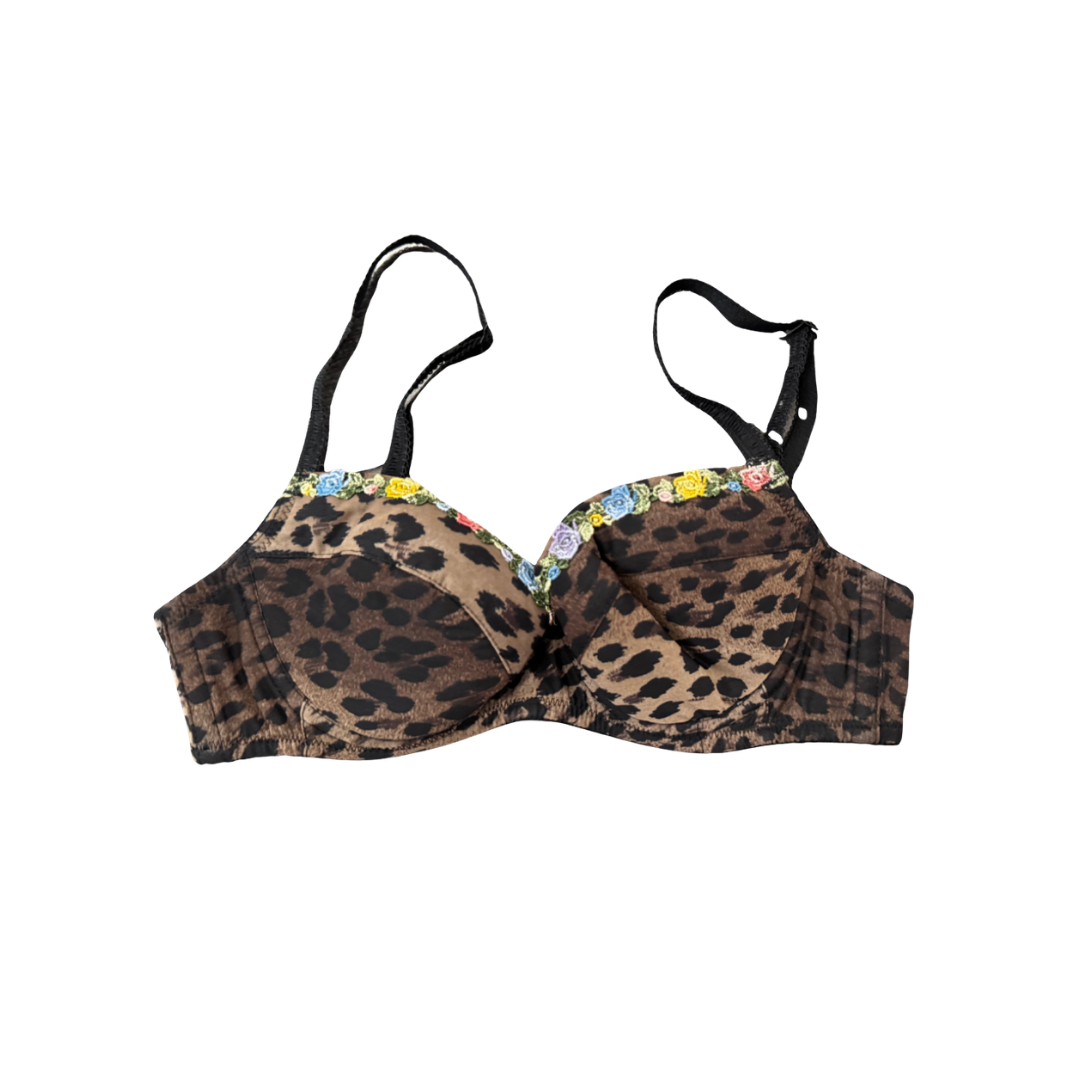 Moschino Leopard Bra with Floral Details
