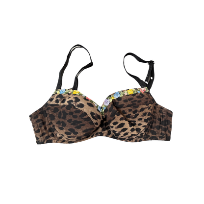 Moschino Leopard Bra with Floral Details