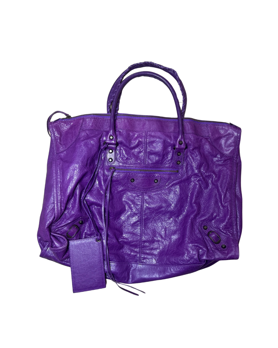 Balenciaga XL Purple Leather City Bag