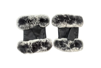 Chanel Black Leather & Fur Lined Fingerless Gloves