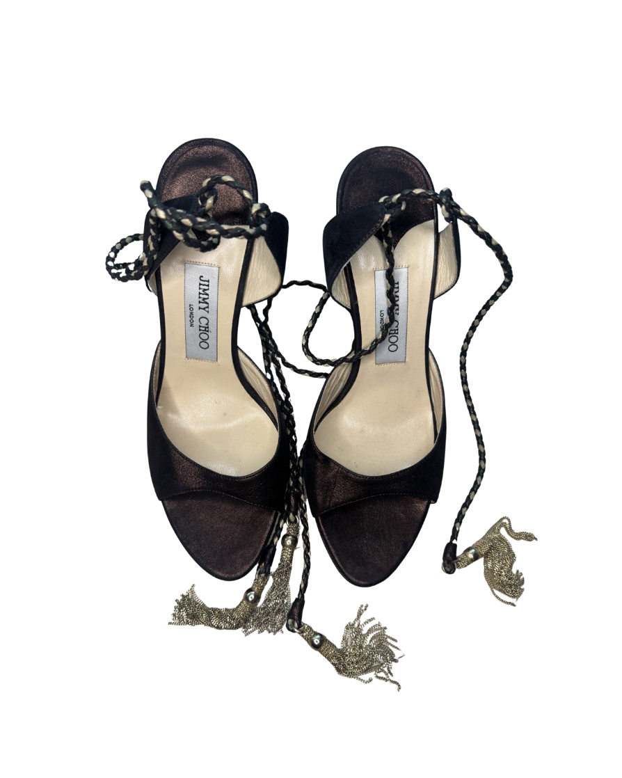 Jimmy Choo Brown Metallic Ankle Wrap Sandals