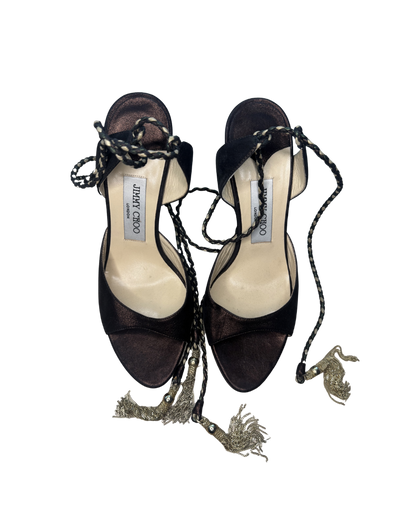 Jimmy Choo Brown Metallic Ankle Wrap Sandals