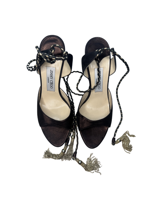 Jimmy Choo Brown Metallic Ankle Wrap Sandals