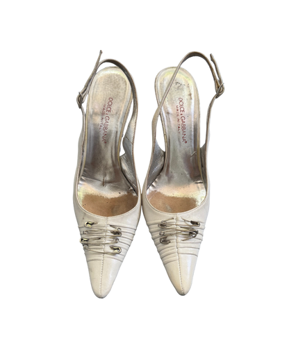 Dolce & Gabbana White Safety Pin Slingback Heels