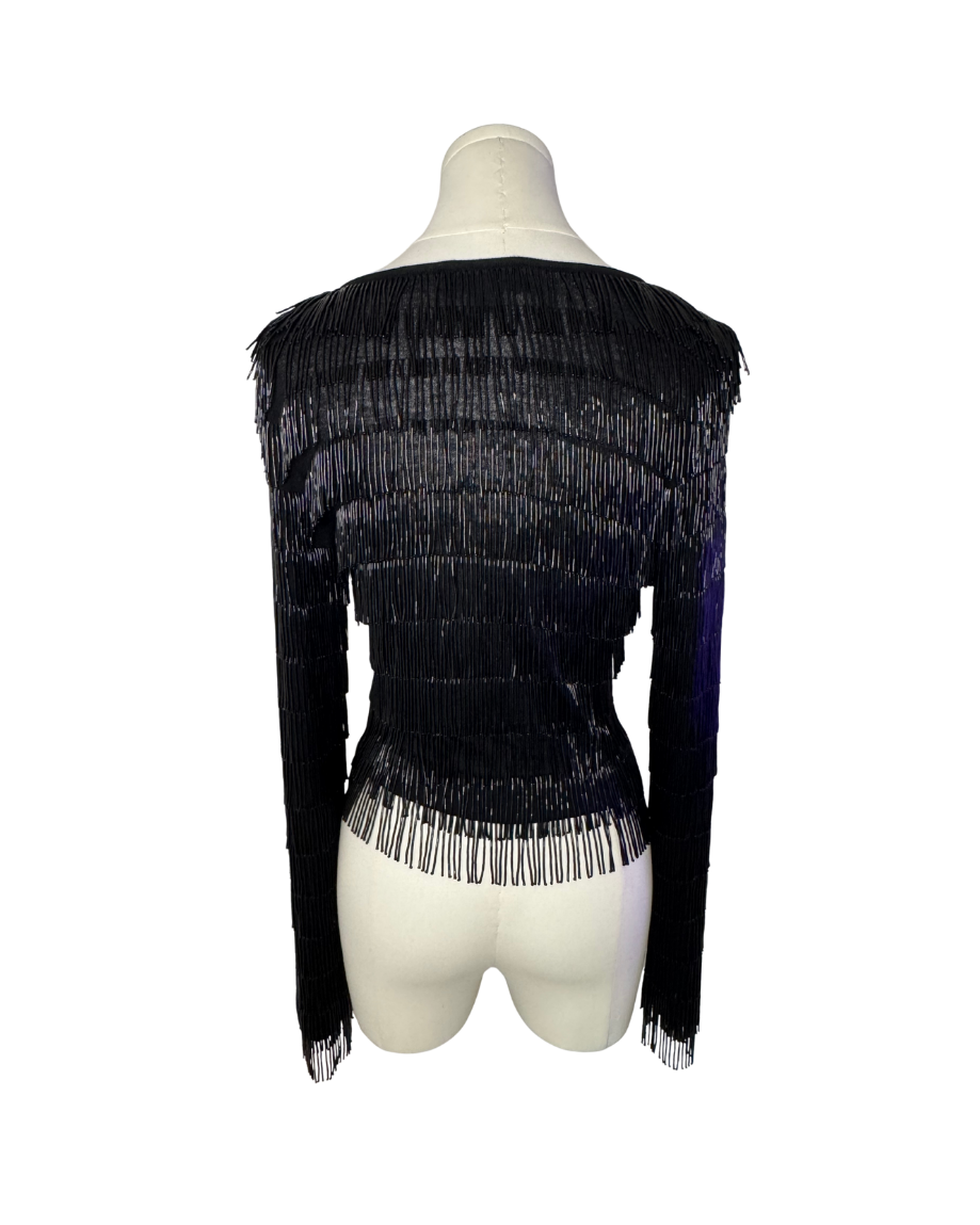 Emporio Armani Black Beaded Fringe Cardigan