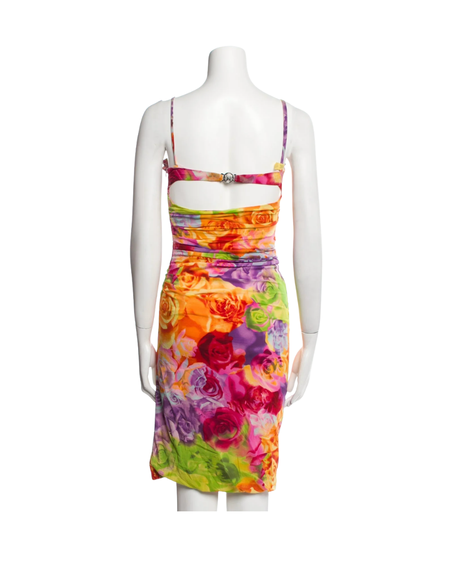 Versace Floral Print Bodycon Ruched Dress