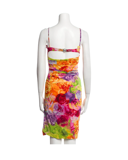 Versace Floral Print Bodycon Ruched Dress