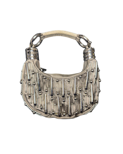 Chloé Grey Satin Silver Beaded Bracelet Bag