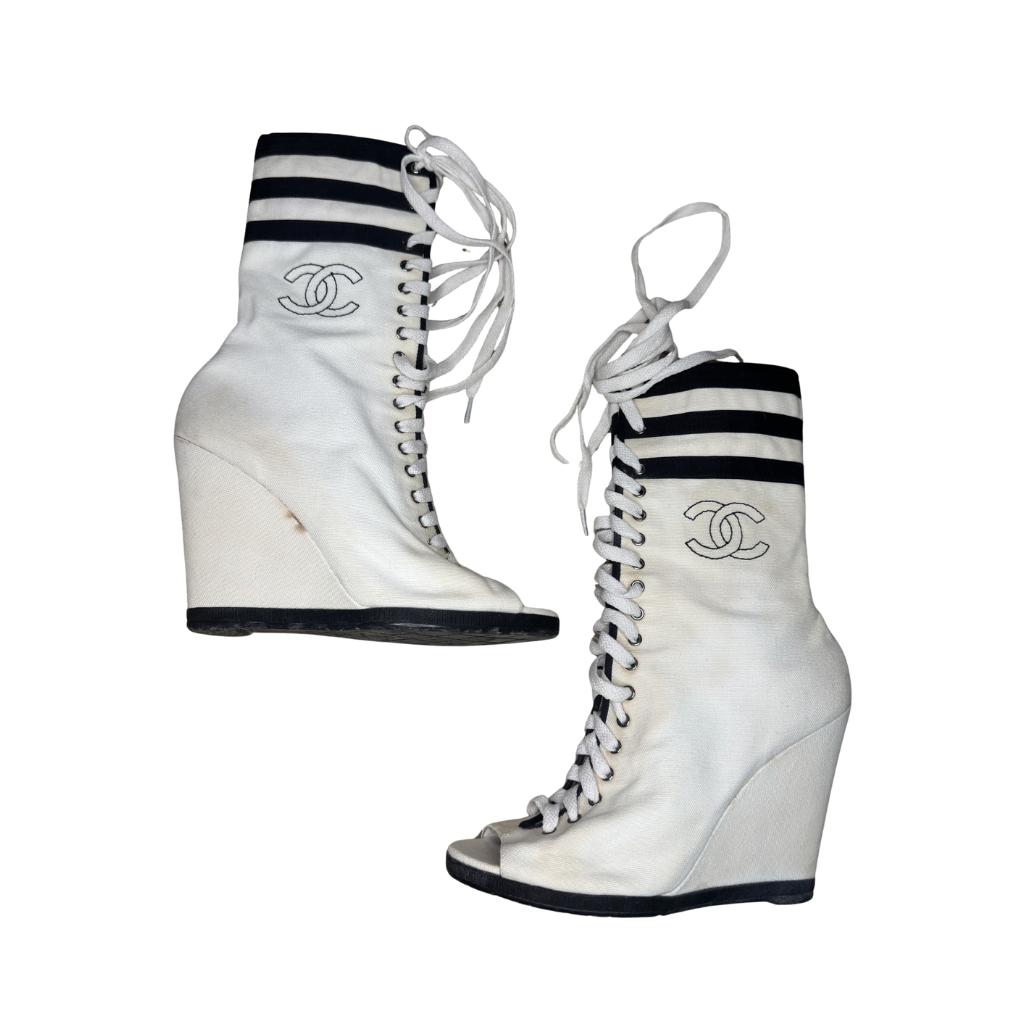 Chanel Cruise White Open-Toed Sneaker Boots
