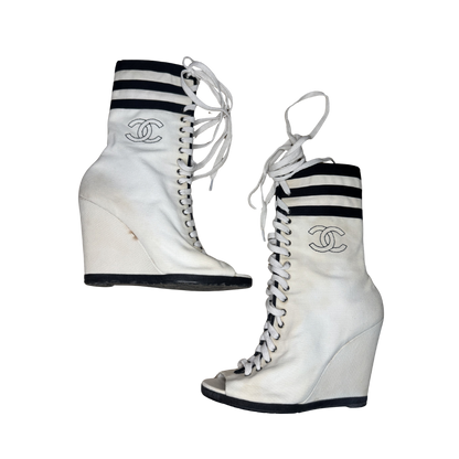 Chanel Cruise White Open-Toed Sneaker Boots