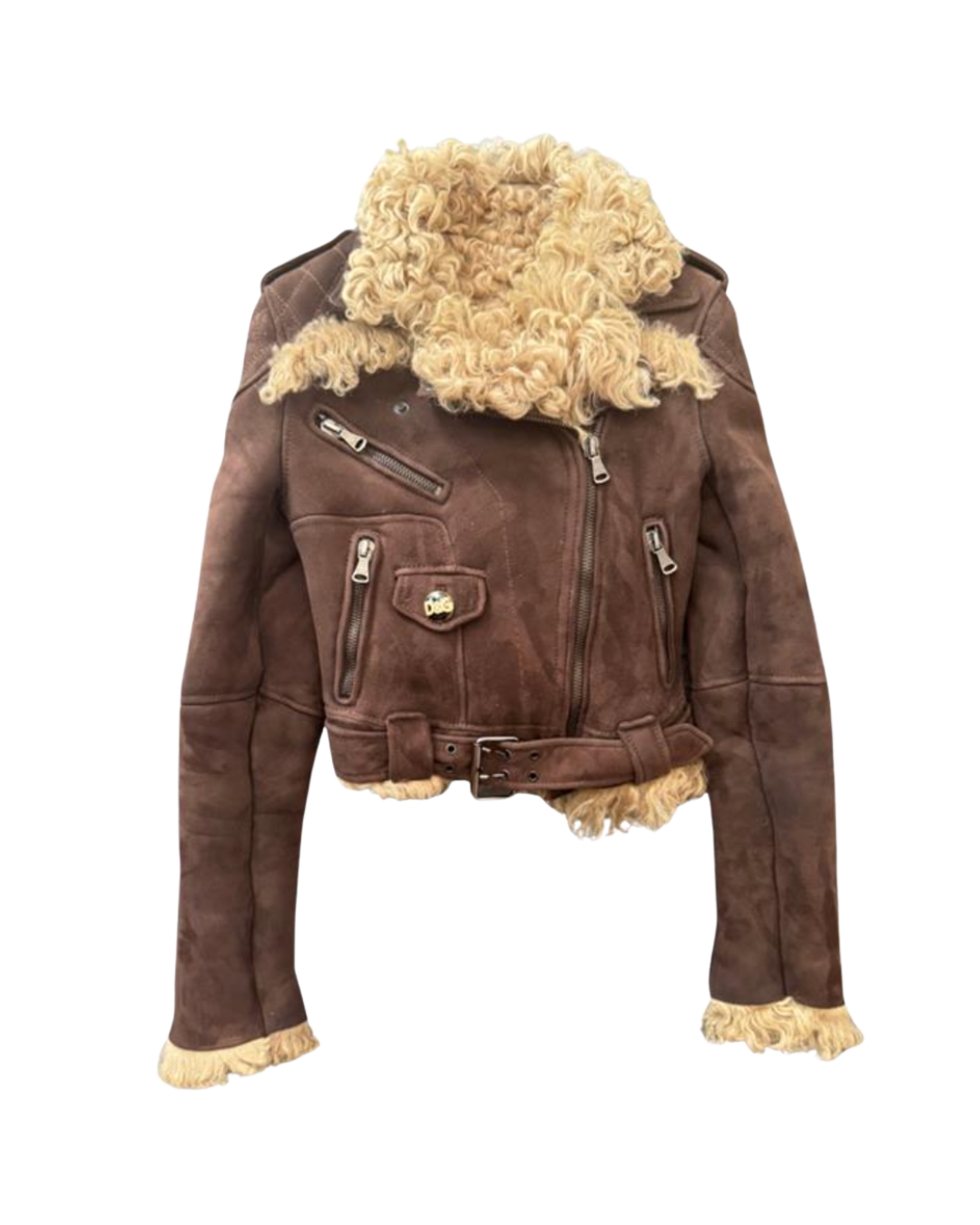 Dolce & Gabbana Fur Lined Brown Suede Moto Jacket