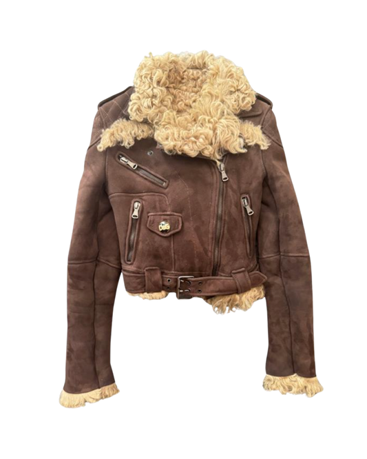 Dolce & Gabbana Fur Lined Brown Suede Moto Jacket