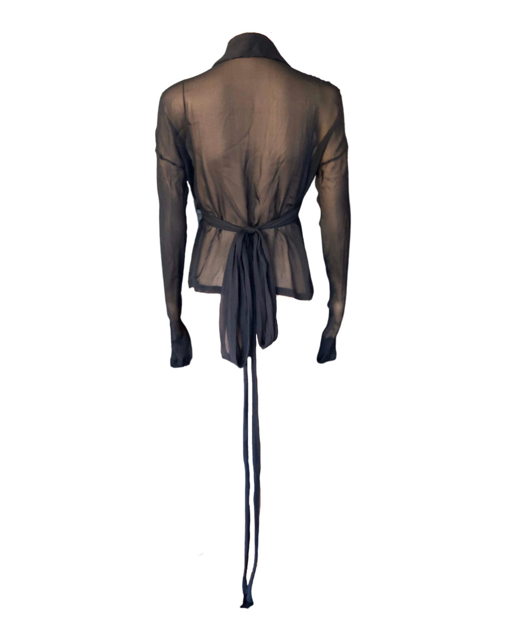 Gucci Silk Sheer Long Sleeve Corset Tie Top