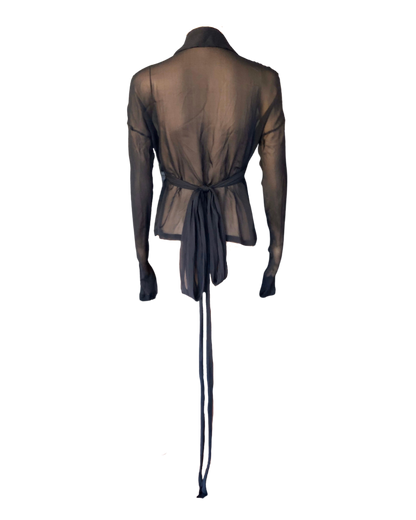 Gucci Silk Sheer Long Sleeve Corset Tie Top