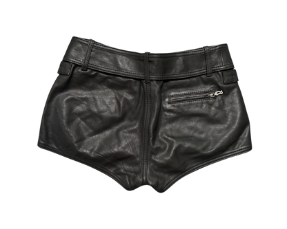 John Galliano Black Leather Mini Shorts