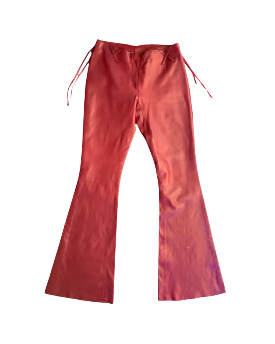 Dolce & Gabbana Red Leather Lace Up Detailed Pants