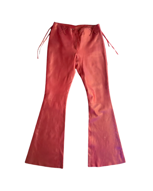 Dolce & Gabbana Red Leather Lace Up Detailed Pants