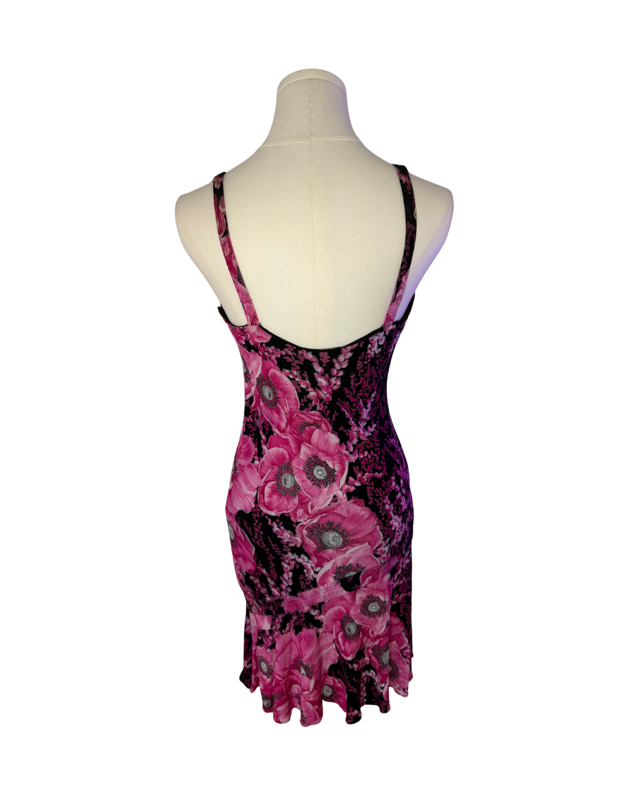 Gianni Versace Pink Poppy Floral Stretch Mini Dress