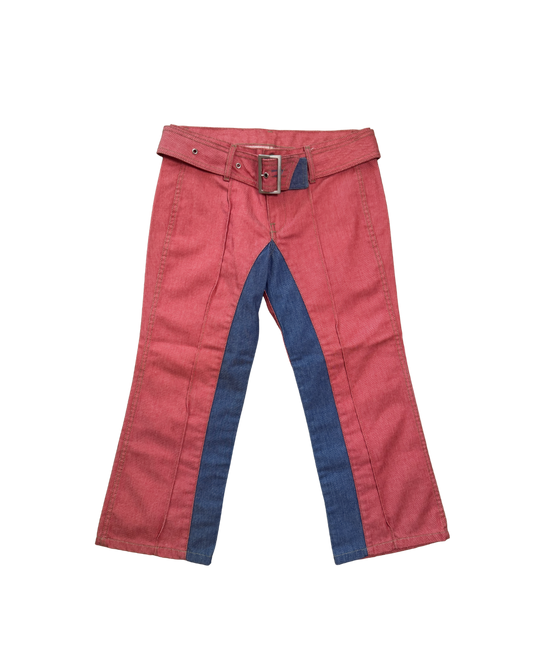Diesel Red & Blue Belted Capri Pants