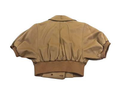 Dolce & Gabbana Tan Cropped Short Sleeve Leather Bomber Jacket