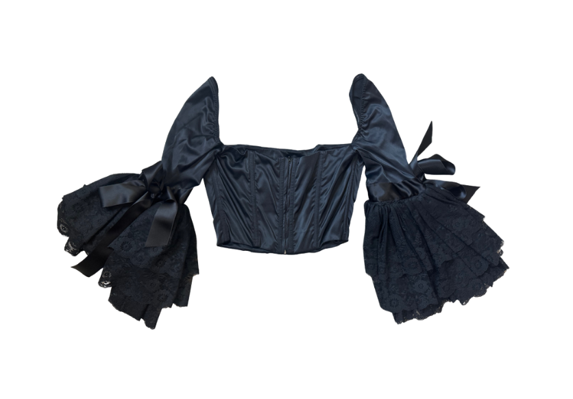 Dolce & Gabbana Lace Ruffle Black Corset Top