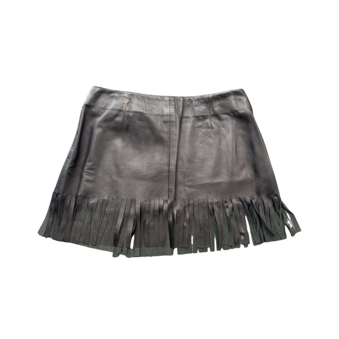 Dolce & Gabbana Black Leather Fringe Mini Skirt