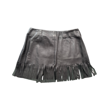 Dolce & Gabbana Black Leather Fringe Mini Skirt