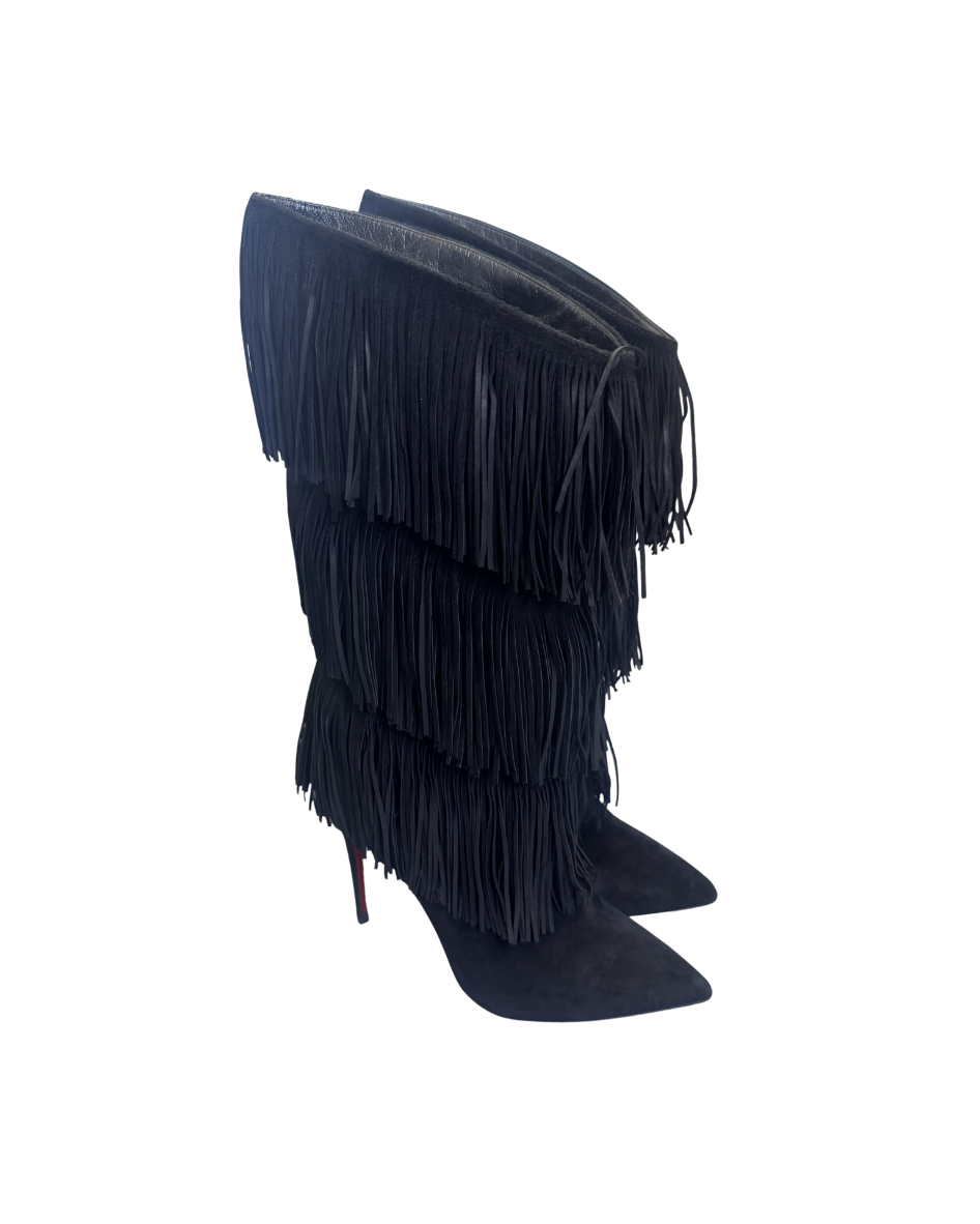 Christian Louboutin Black Suede Fringe Boots