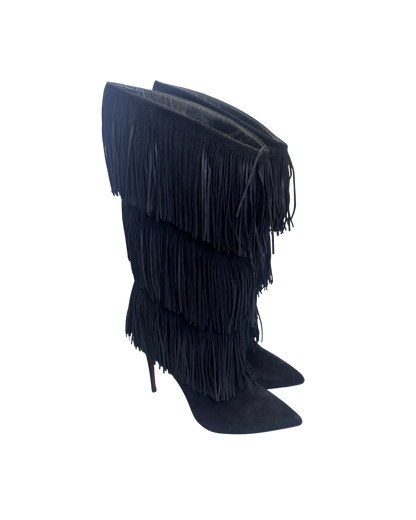 Christian Louboutin Black Suede Fringe Boots