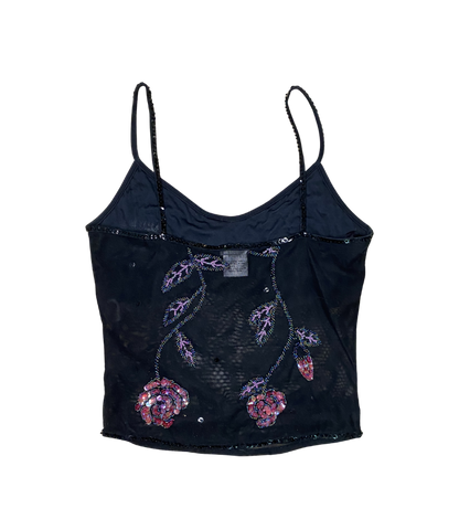Caché Rose Beaded Mesh Tank Top