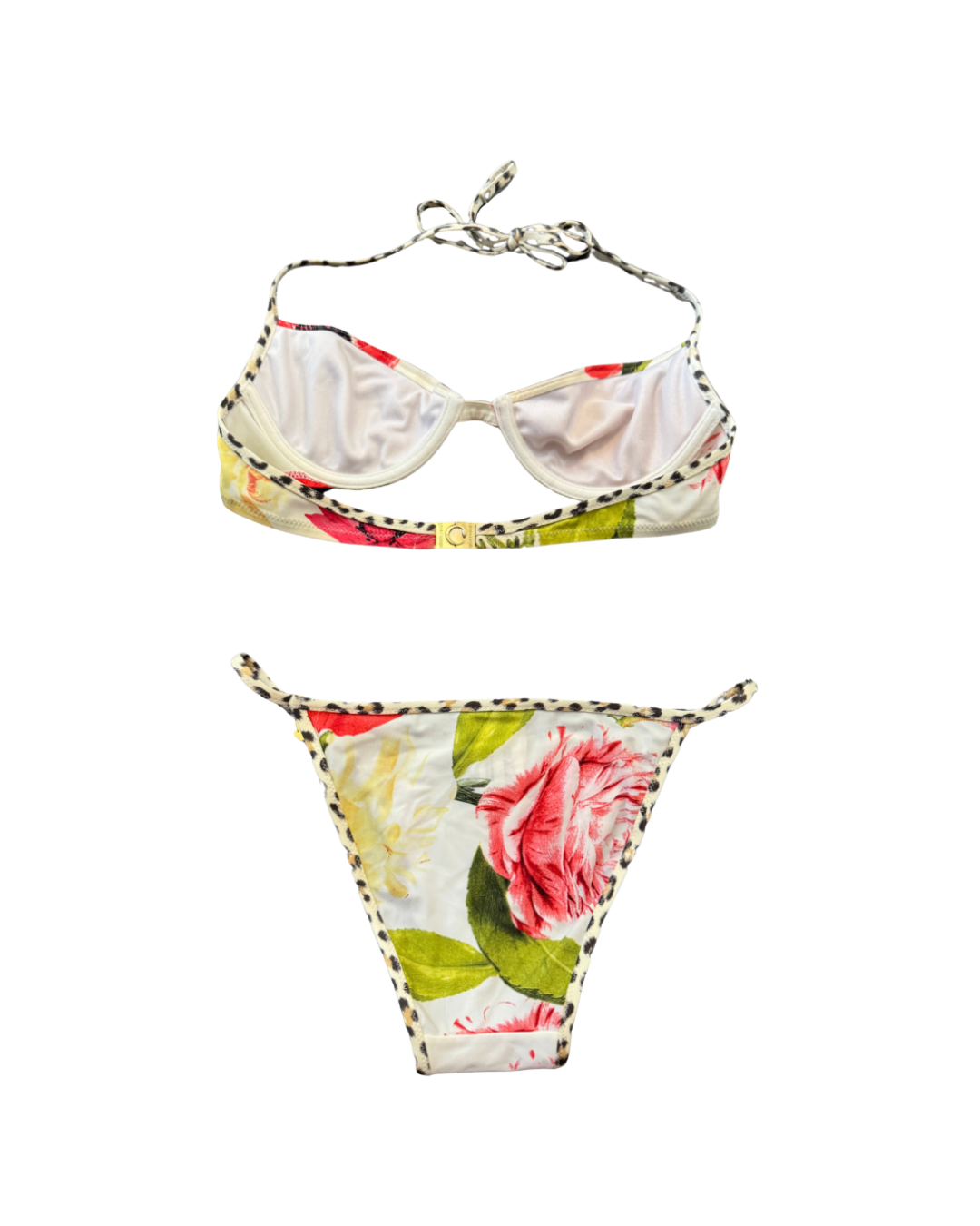 Roberto Cavalli Leopard Floral Rhinestone Accent Bikini