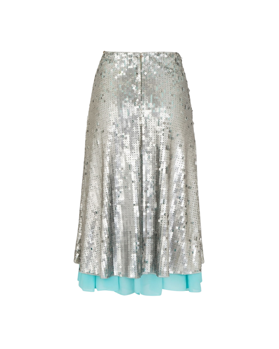Fendi Silver Sequin Midi Skirt