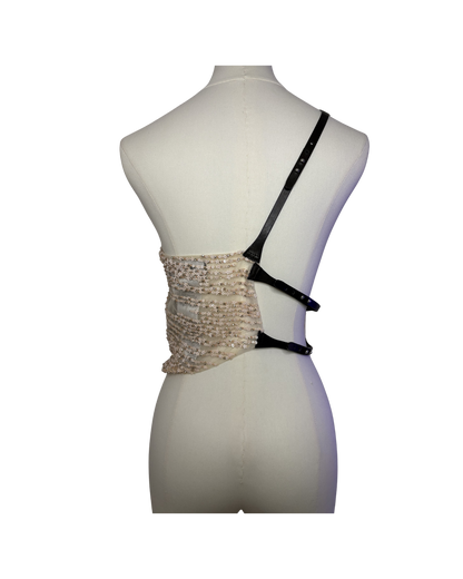 Dsquared² Sequin Leather One Shoulder Top
