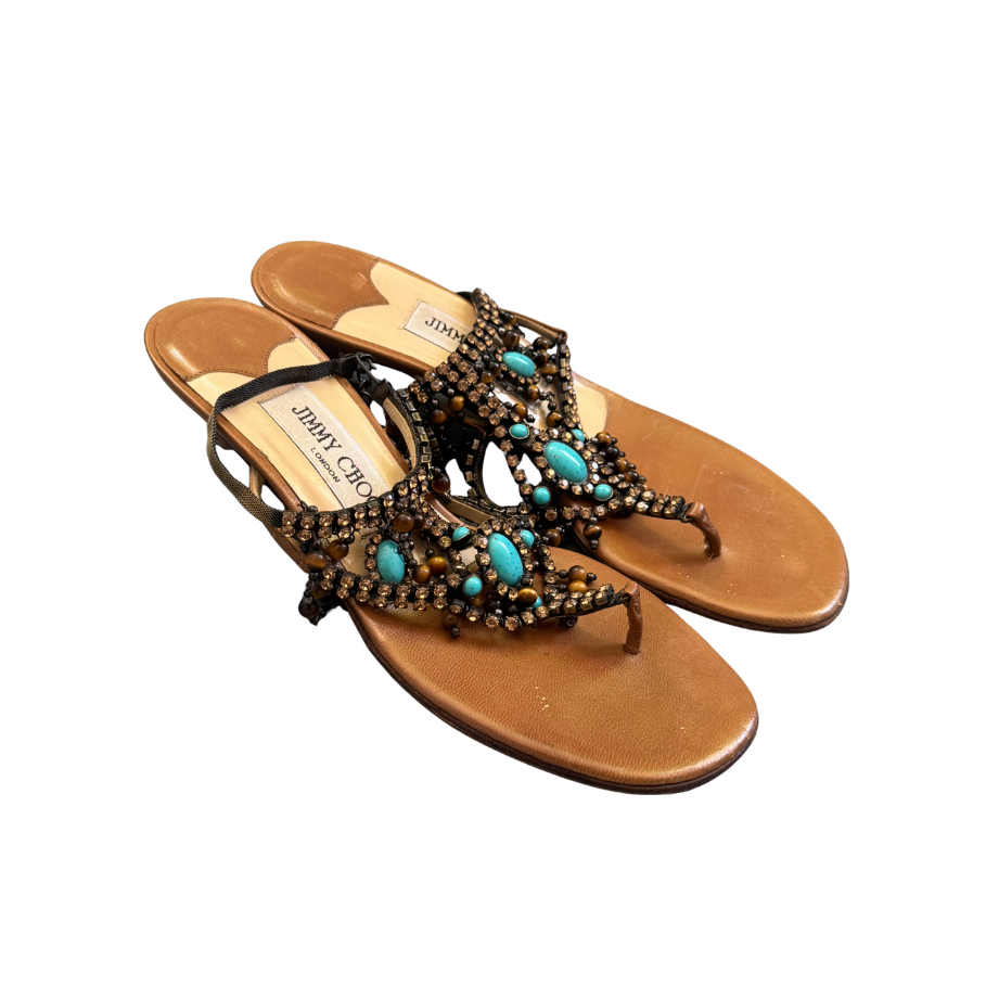 Jimmy Choo Rhinestone Jeweled Kitten Heel Sandals