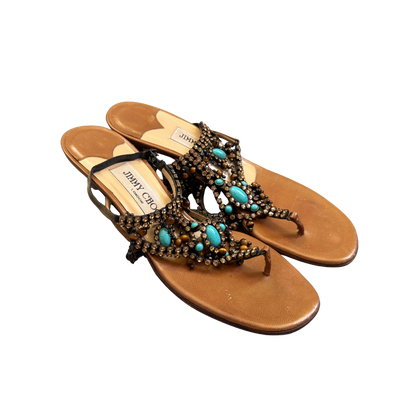 Jimmy Choo Rhinestone Jeweled Kitten Heel Sandals