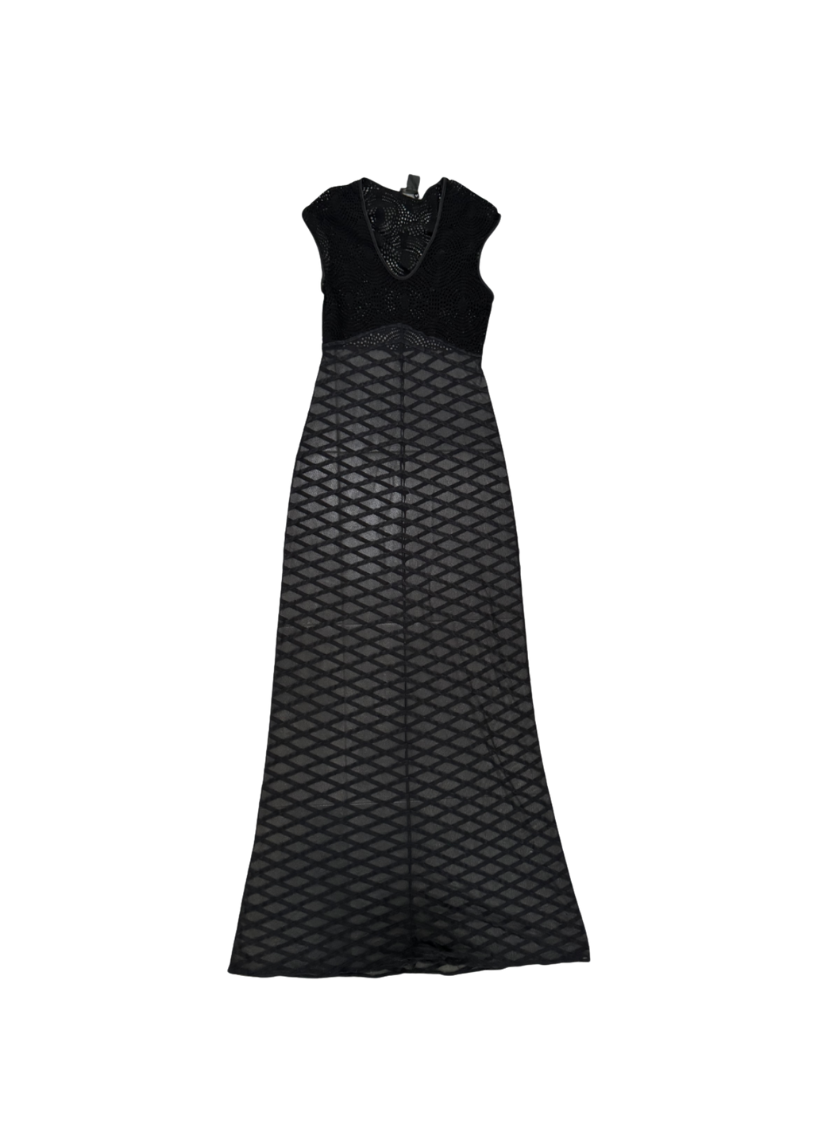 Vivienne Tam Crochet Sheer Striped Maxi Dress