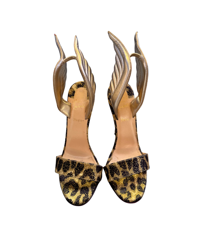 Christian Louboutin Leopard Glitter Gold Winged Heels