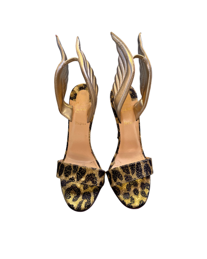 Christian Louboutin Leopard Glitter Gold Winged Heels