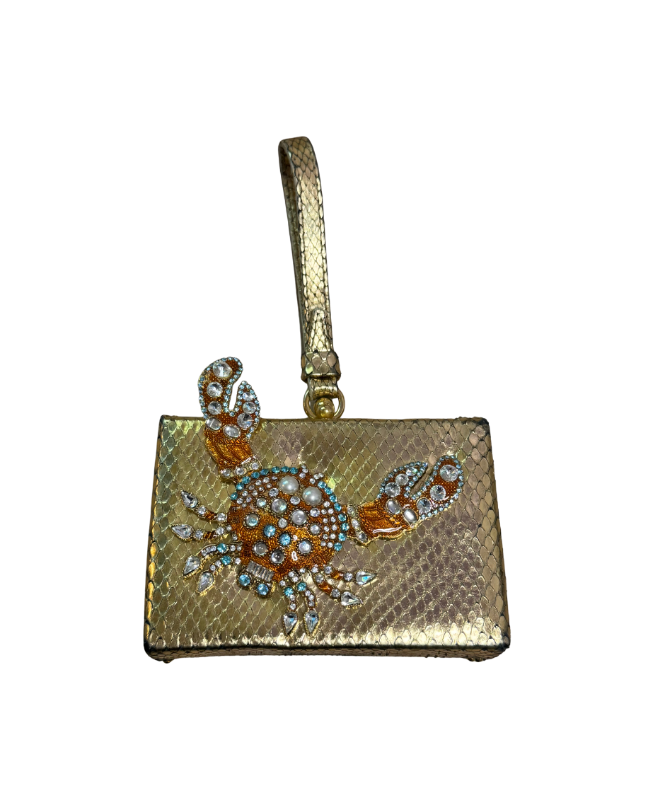 Dsquared² Gold Python Mini Clutch Wristlet Bag