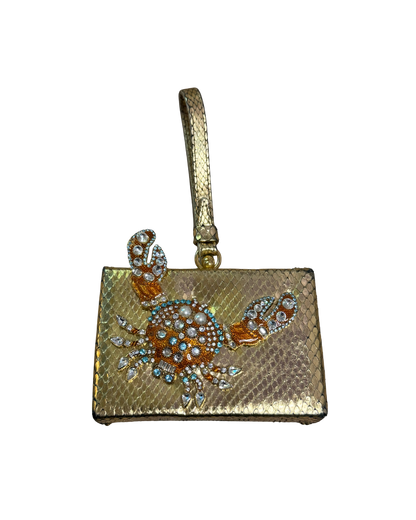 Dsquared² Gold Python Mini Clutch Wristlet Bag