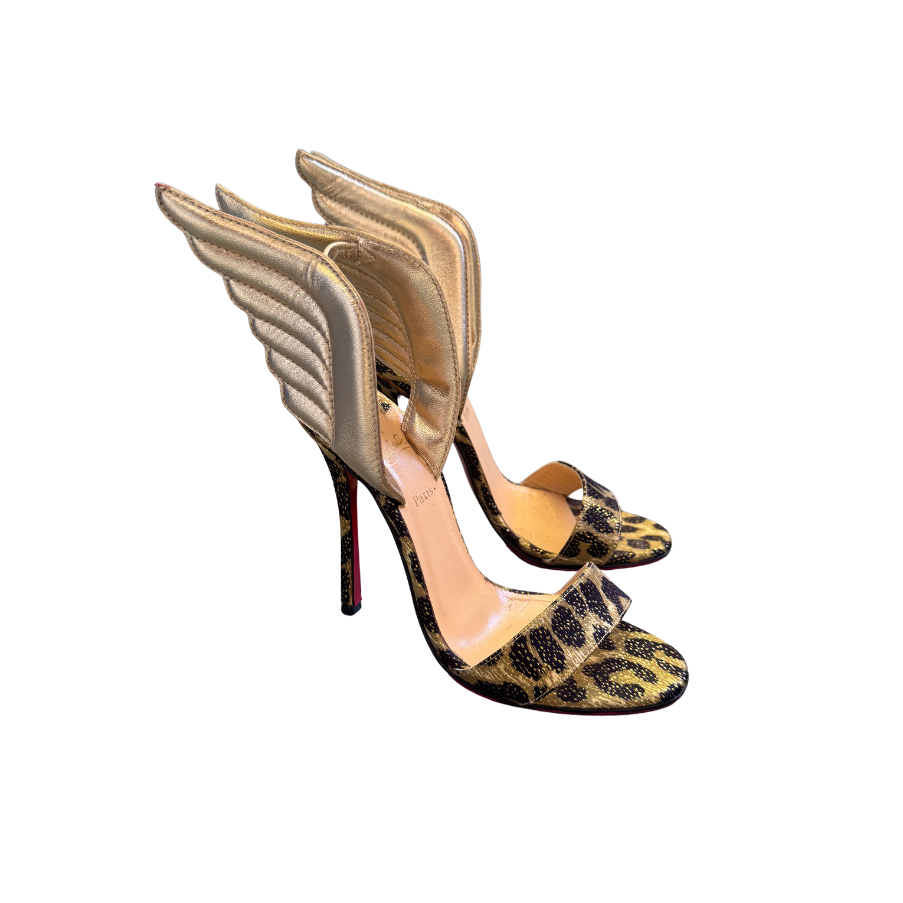 Christian Louboutin Leopard Glitter Gold Winged Heels