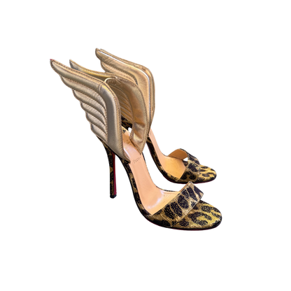 Christian Louboutin Leopard Glitter Gold Winged Heels