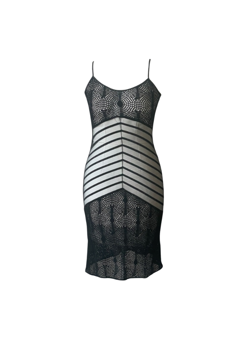 Vivienne Tam Crochet Sheer Striped Mini Dress