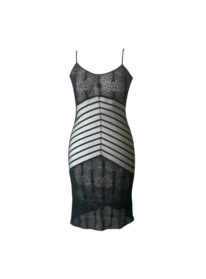 Vivienne Tam Crochet Sheer Striped Mini Dress